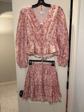 Lucy Paris Blush Cream Floral Two-Piece Blouse and Skirt